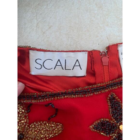 Vintage Scala silk beaded sequin top womans size XL formal red golden girls - Picture 3 of 10
